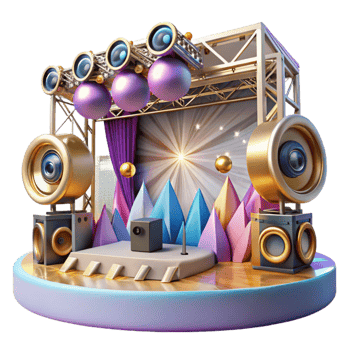 serene vintage Concert Stage with Security Barriers Isolated for Safety Illustrations professional png