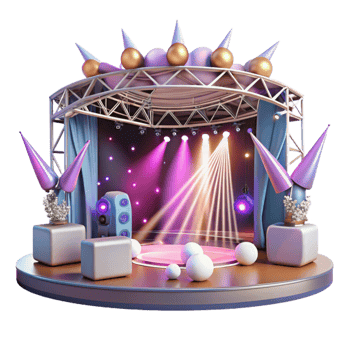 elegant minimalist Concert Stage with Spotlights and Beams Isolated for Lighting Design png