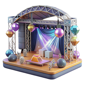 vibrant creative Concert Stage with Trussing and Rigging Equipment Isolated for Stage Setup png