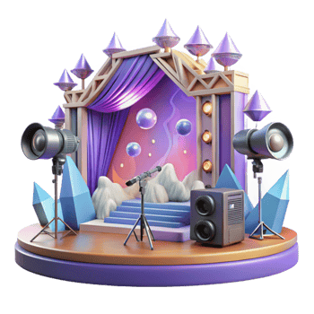 magnificent vintage Concert Stage with Projectors and Screens Isolated for Visual Displays high resolution png