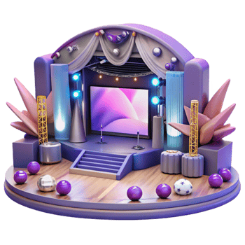 serene contemporary Concert Stage with Projectors and Screens Isolated for Visual Displays genuine png