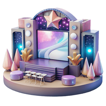 extraordinary minimalist Concert Stage with Projectors and Screens Isolated for Visual Displays original png