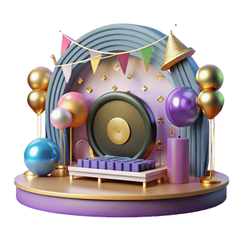 vibrant vintage Concert Stage with Vinyl Record Cutout high resolution png