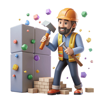 dramatic modern Construction Worker with Hammer Building Wall Isolated high resolution png