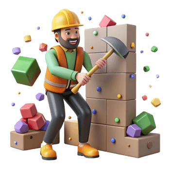 wonderful creative Construction Worker with Hammer Building Wall Isolated detailed png