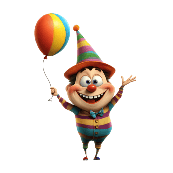 Happy Toon Town Character with Colorful Hat and Balloon Isolated on Transparent Background png