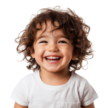 Grinning Young Child with Curly Hair Laughing Isolated on Transparent Background png
