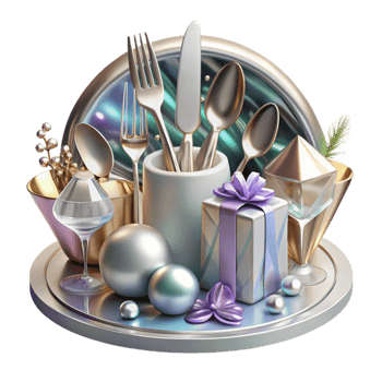 beautiful minimalist Cutlery Silverware Wedding Table Setting Transparent Background detailed png