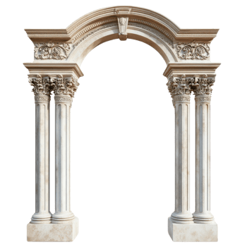 Elegant Stone Column Arch with Ornate Detailing Standing Tall Isolated on Transparent Background png