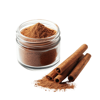 Aromatic Cinnamon Powder in Jar with Sticks Beside It Isolated on Transparent Background png