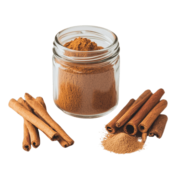 Fresh Cinnamon Powder in Glass Jar with Cinnamon Sticks Isolated on Transparent Background png