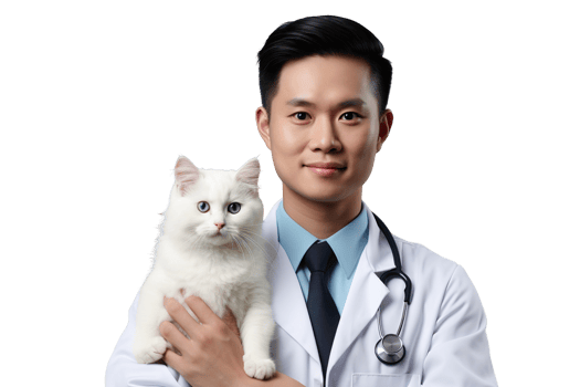 asian veterinarian holding cat isolated on transparent background png
