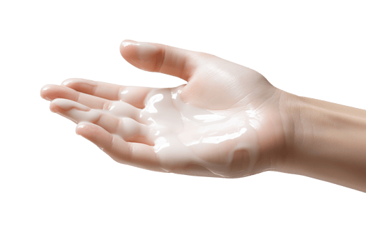 Appying body skin cream on hands closeup isolated on transparent background png