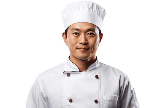 Asian chef with hat isolated on transparent background png