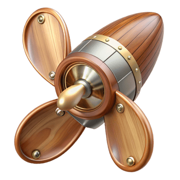 beautiful classic Steampunk airship propeller made of polished wood and copper exclusive png
