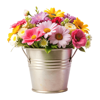 A Lovely Bouquet of Colorful Flowers in a Metal Bucket png
