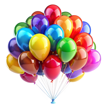A vibrant cluster of colorful balloons tied together, celebrating a joyous occasion png