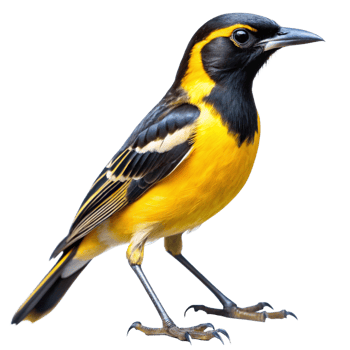Closeup of a vibrant yellow and black bird on a black background png