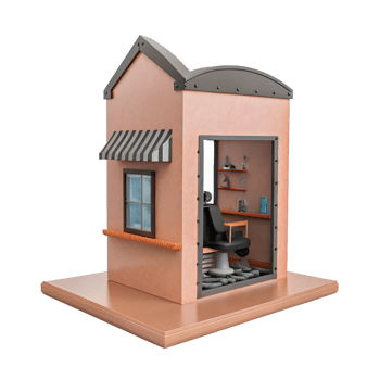 3D Render of a Miniature Barbershop Building with Interior Details png