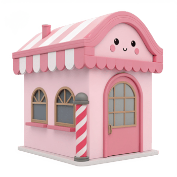 Adorable Pink Candy Shop House 3D Render Cartoon Style Building png