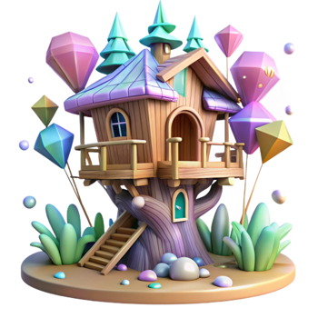 wonderful abstract Fantasy Treehouse Isolated for Adventure Games premium png