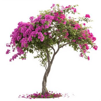 A Stunning Pink Bougainvillea Tree in Full Bloom Isolated on Black Background png