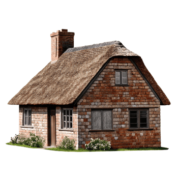 A English Countryside Cottage with Thatched Roof Brick Walls png