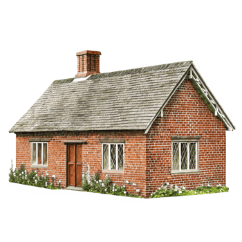 Charming English Countryside Brick Cottage with Wood Door and Windows png
