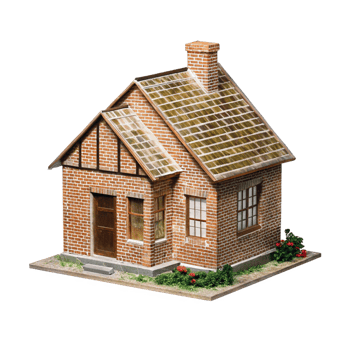 Detailed Model of a Charming Brick House with a Gabled Roof and Chimney png