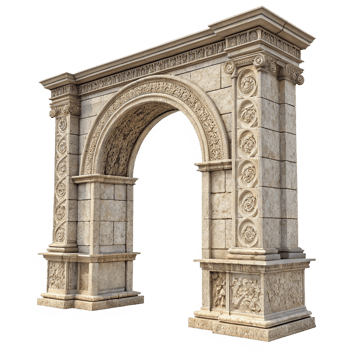 Ornate Stone Archway Entrance with Intricate Carvings and Classical Architecture png