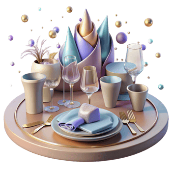 dramatic modern Festive Table Setting Plates Cutlery Decor Transparent premium png