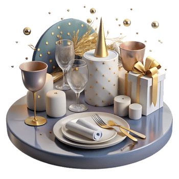 dramatic abstract Festive Table Setting Plates Cutlery Decor Transparent premium png