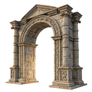 Ancient Roman Triumphal Arch 3D Render Architectural Model Stone Columns Pillars Entrance Gate png
