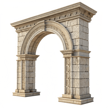 Architectural 3D Model of an Elegant Stone Archway with Intricate Details png