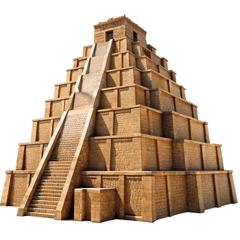 Ancient Mesoamerican Step Pyramid Model with Stone Blocks and Central Staircase png