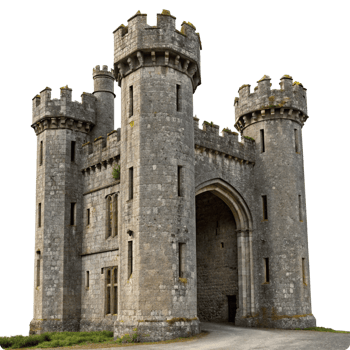 Ancient Stone Castle Gatehouse Ruin with Crenelations and Archway png