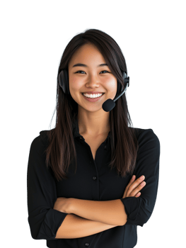 Smiling Asian woman with headset customer support on transparent background png