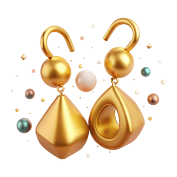 beautiful vintage Gold Earrings Dangle Design Isolated on Transparent Background premium png