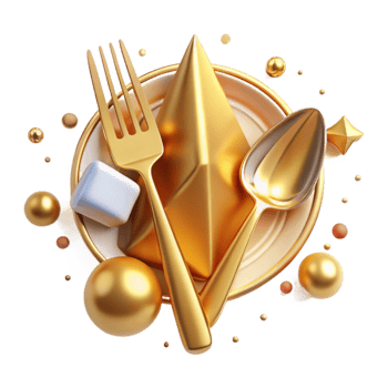 serene modern Gold Fork and Knife Cutlery Transparent Background for Menu Design professional png