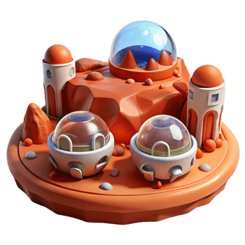 wonderful creative Martian colony with inflatable habitats, red planet landscape, harsh sunlight, sci-fi style original png