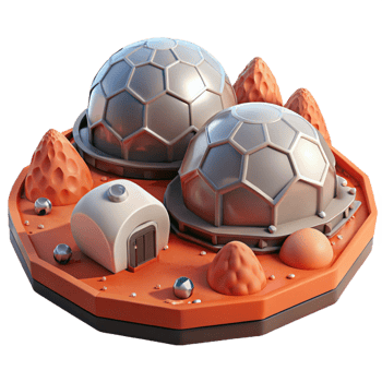 stunning artistic Mars colony habitat, geodesic domes, red Martian landscape, futuristic and pioneering, space exploration concept art, authentic png
