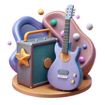 impressive modern Guitar Silhouette with Amplifier Isolated for Band Merchandise exclusive png