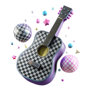 stunning traditional Guitar Silhouette with Checkered Patterns Isolated for Racing Themes premium png