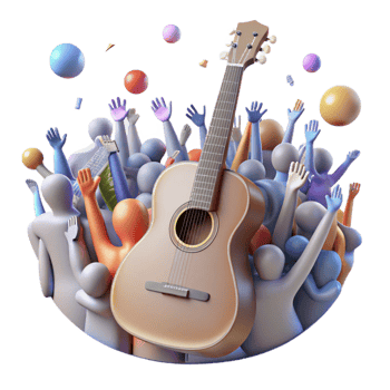 vibrant modern Guitar Silhouette with Crowd Transparent for Festival Posters professional png