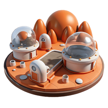 vibrant classic Martian colony with inflatable habitats, red planet landscape, harsh sunlight, sci-fi style premium png