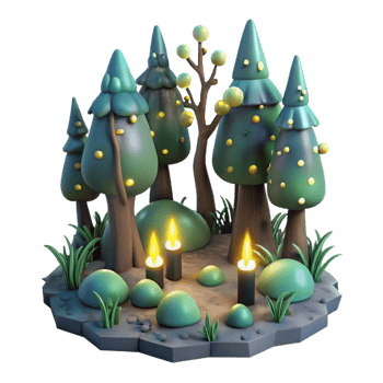 vibrant vintage A group of fireflies illuminating a dark forest, bioluminescent light, magical realism style high resolution png
