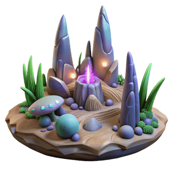 extraordinary abstract An alien landscape, with strange rock formations and glowing flora, ambient lighting, fantasy style exclusive png