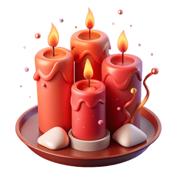 serene artistic Holiday Candles Red Wax Flame Trio Transparent detailed png