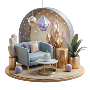 serene abstract Interior Design Modern Living Room Scene Isolated high resolution png