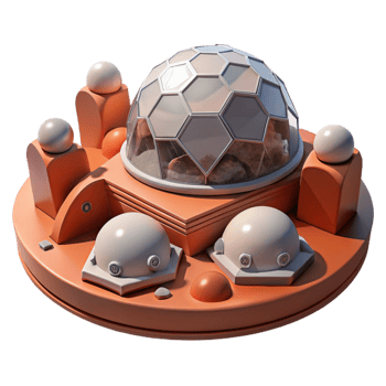 dramatic contemporary Mars colony habitat, geodesic domes, red Martian landscape, futuristic and pioneering, space exploration concept art, authentic png